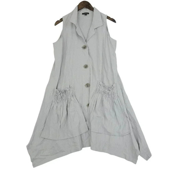 For Cynthia Womens M Sleeveless Asymmetrical Linen Blend‎ Midi Dress  7CT - Picture 1 of 7